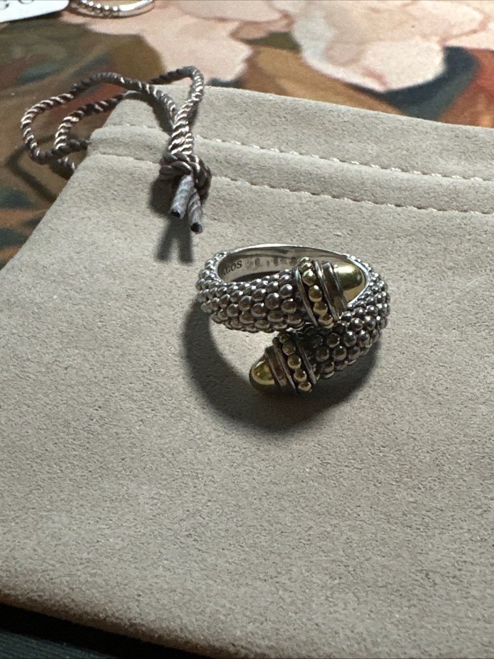 Lagos Sterling Silver/18kt Gold Caviar Beaded Wrap Ring - size 9